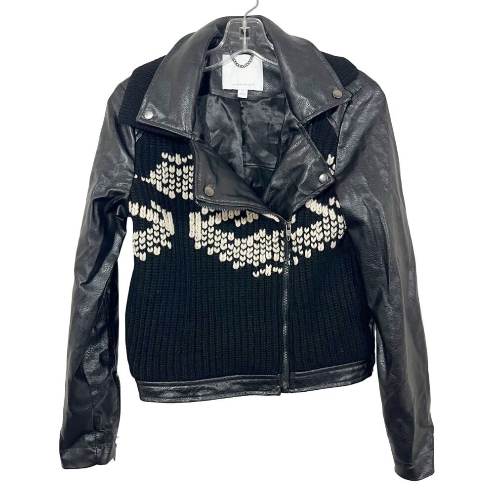 Anthropologie Ett:Twa Sweater Moto Jacket Wool Faux Leather - Women's‎ Size XS